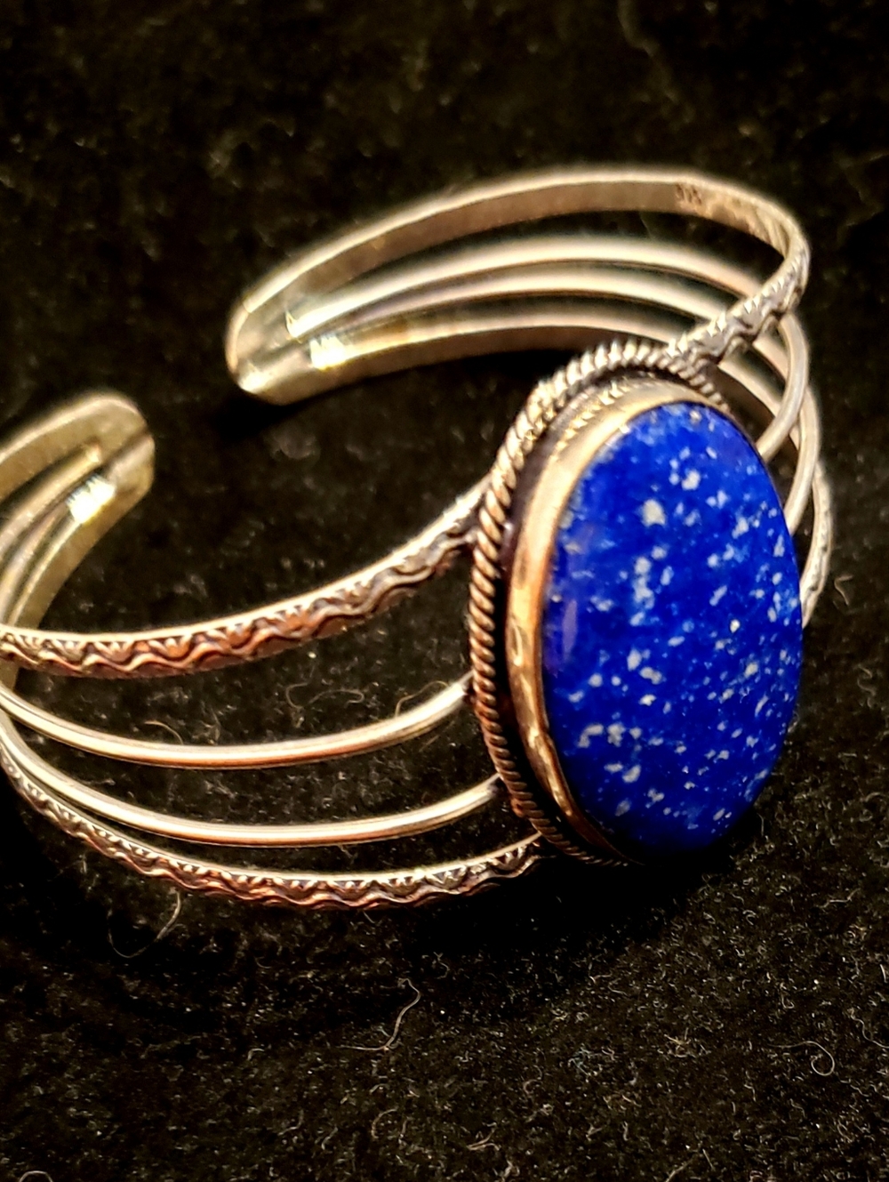 NEW Lapis Lazuli & 925 Stamped Silver Adjustable Cuff Bracelet. Boho Standout! - Picture 3 of 7